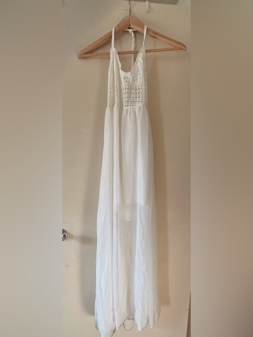 Boho White Crochet Bodice Maxi Dress
